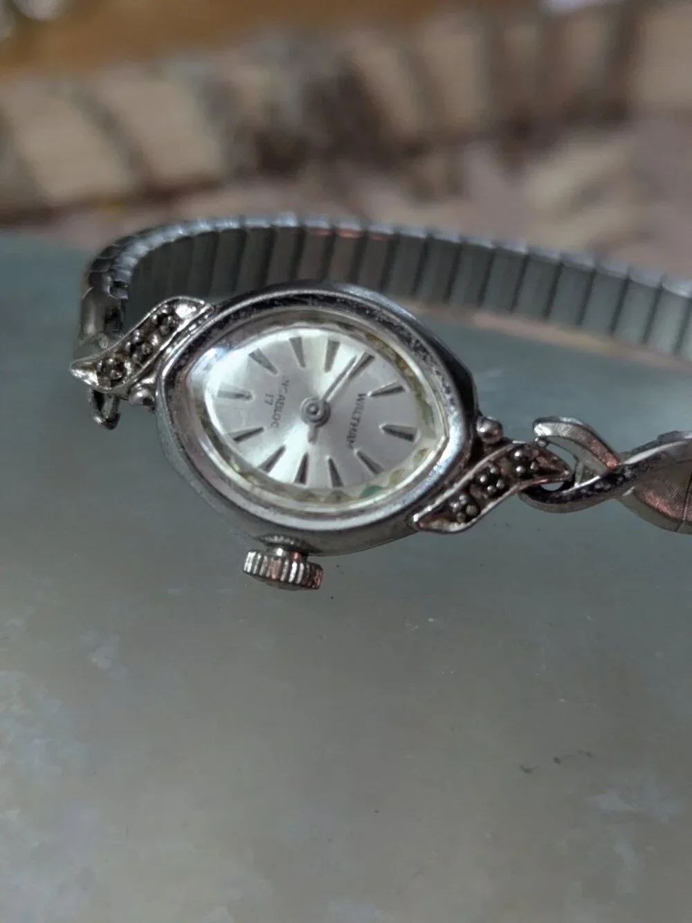 Waltham Ladies Petite Jeweled Vintage Watch Diamonds SS